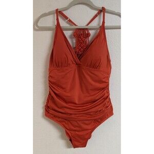 Women's FIRPEARL One-Piece Ruched Macrame Back Orange Red Swimsuit 12